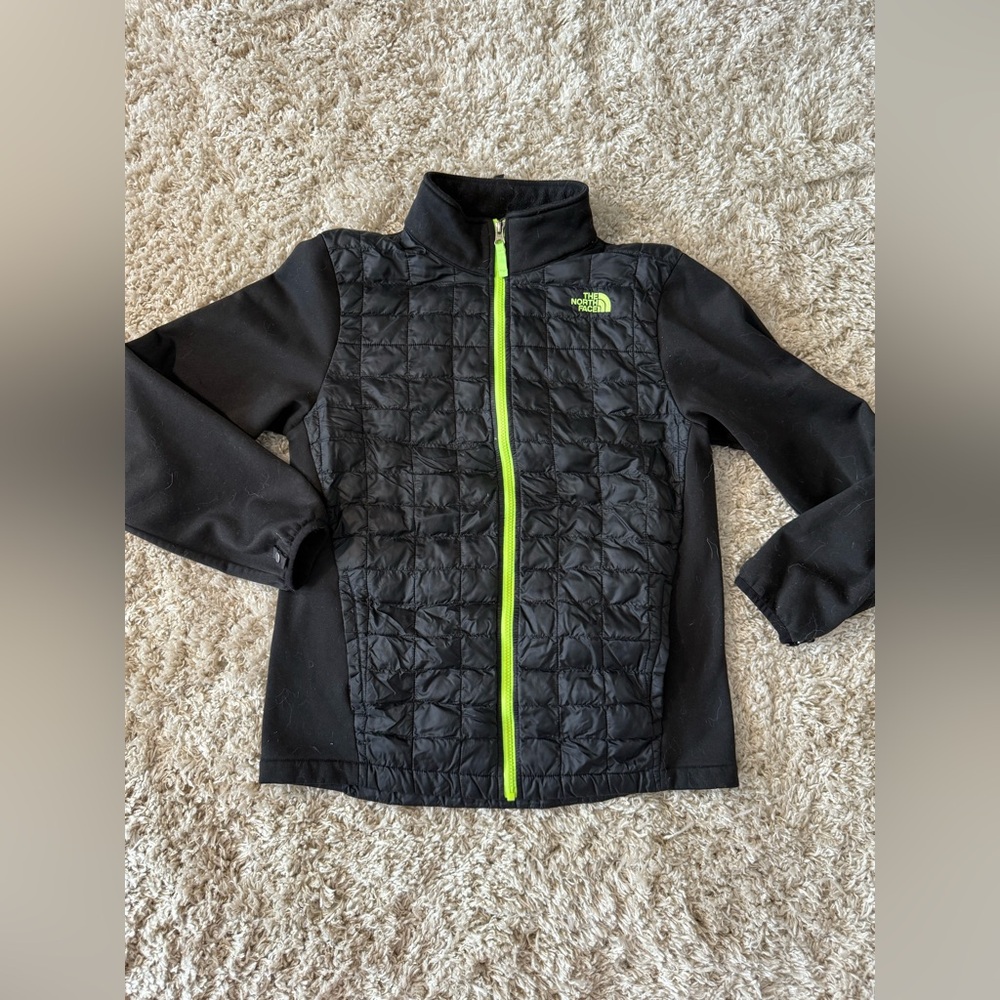 The North Face Black Quilted Jacket with Bright Green Logo